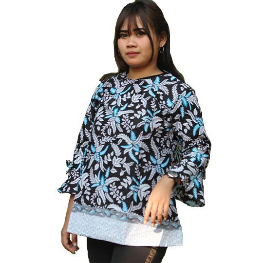 BATIK BLOUSE WANITA ATASAN KERJA MANGGAR BIRU