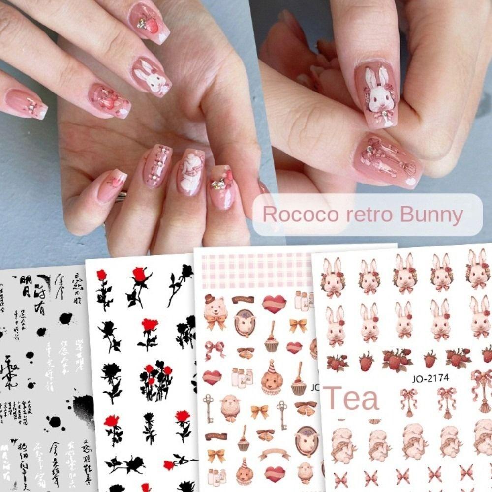 AUGUSTINA Agustina Kartun Hewan Stiker Kuku 5lembar Babi Bunga Manicuring DIY Foil Pola Hewan Nail Art Decals