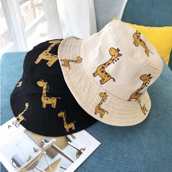 Topi Bucket Anak Bayi Laki Laki Perempuan Motif Jerapah Dengan Tali Model Outdoor Pantai