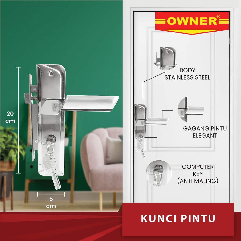 KUNCI PINTU / KUNCI PINTU 1SET / KUNCI PINTU TANGGUNG / KUNCI PINTU TANGGUNG  20CM / KUNCI PINTU OWN