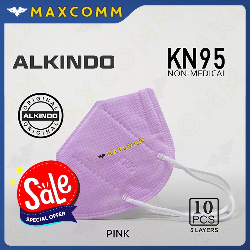 Masker Alkindo Kn95 Tali Putih Pink 5 ply isi 10 Masker Non Medis Sekali Pakai