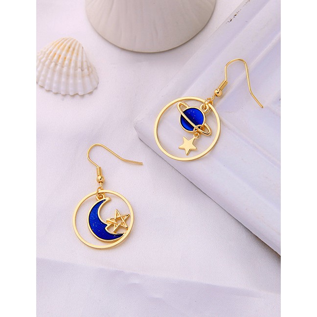 LRC Anting Gantung Fashion Gold Drop Glaze Alloy Ring Earrings D09852