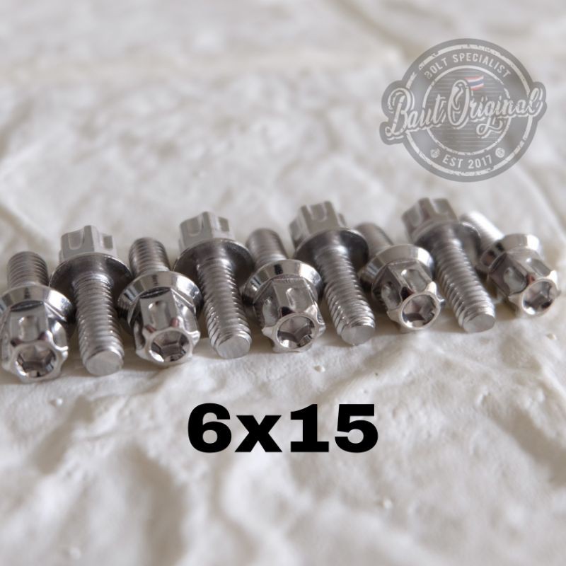 baut probolt gs1 6x15 mm stainless new model drat 10 panjang 1.5cm ukuran 10 silver gear 2 kunci belimbing heng