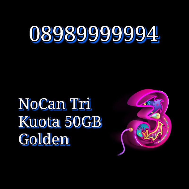 Nomor Cantik Nocan Kartu Perdana Tri Three 4G LTE Kuota 50GB Golden