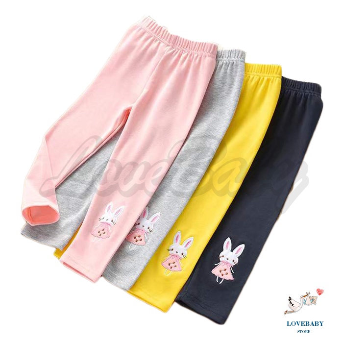 [1KG 15PCS] LBS Celana Legging Anak Panjang Elastis Motif Bordir Rabbit Bahan Katun Perempuan