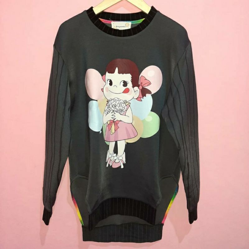 Crewneck Sweater Oversized Milky Peko Chan Balloons Dark Grey