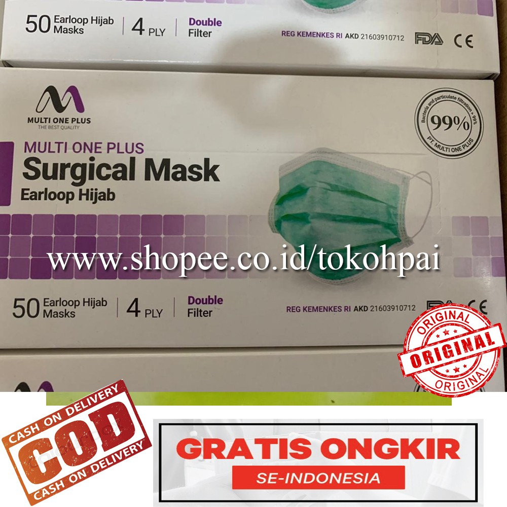 Masker Medis Bedah 4 Ply Premium Multi One Plus Earloop Hijab