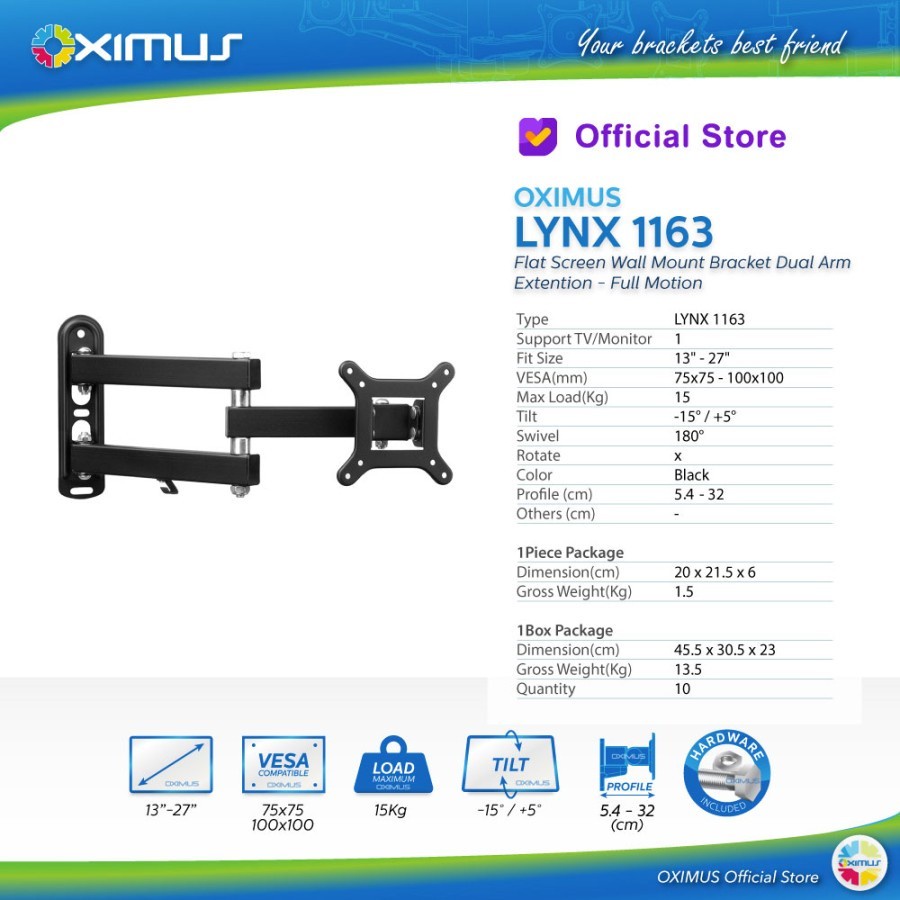 Oximus Bracket LED Lynx-1163 13&quot; - 27&quot; / Bracket TV Monitor