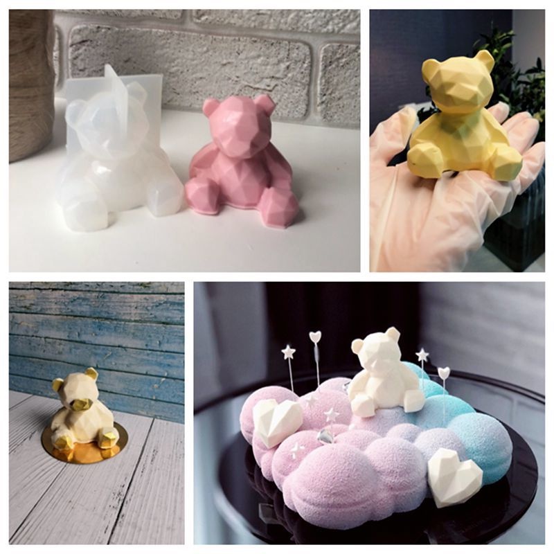 Cetakan Resin Bentuk Beruang Geometris 3D Bahan Silikon Transparan Untuk Dekorasi Kue