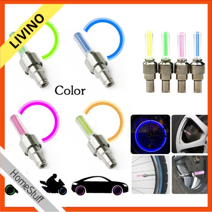 Sepeda Lampu PENTIL TUTUP 1 LED Nyala WARNA Ban Roda Untuk Bisa Motor Mobil LIVINO