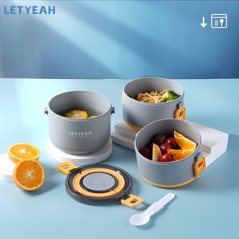 letyeah kotak makan anti tumpah / lunch box 3 susun / tempat penyimpanan makanan 2200ml / sendok gratis