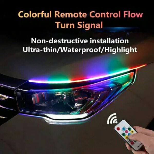 Lampu Alis LED slim RGB REMOTE Sen Running 30cm 12volt (1Pasang)