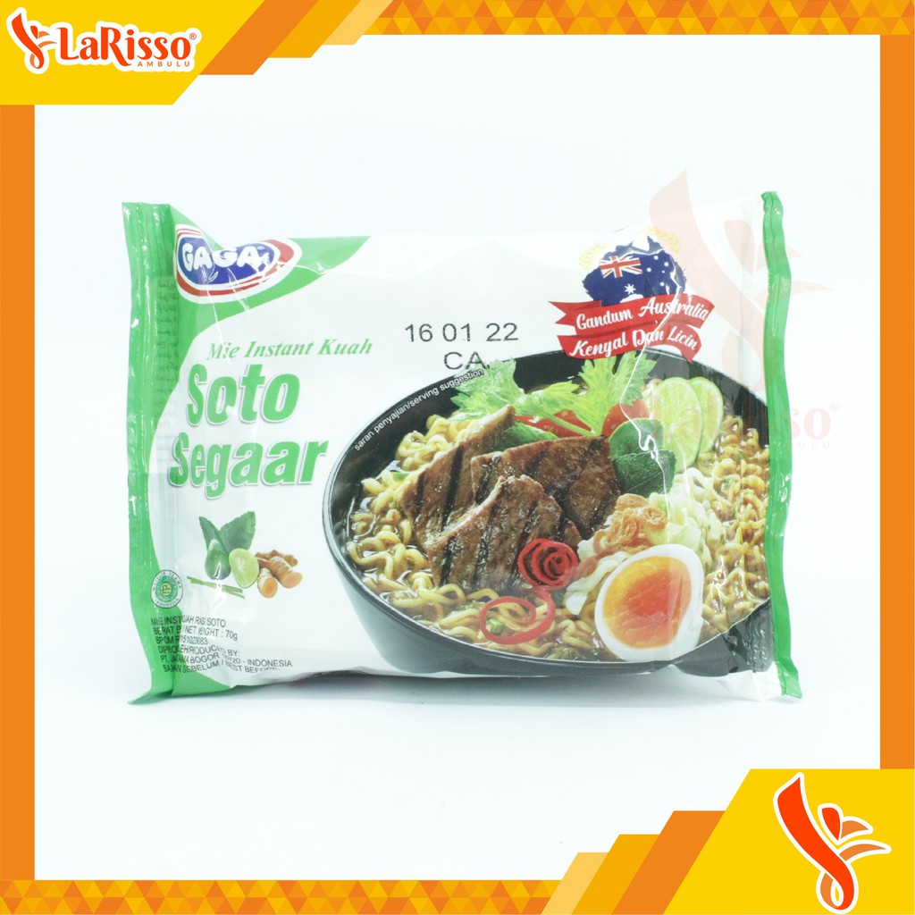 

MIE INSTANT GAGA KUAH SOTO SEGAAR 70GR (5'S)