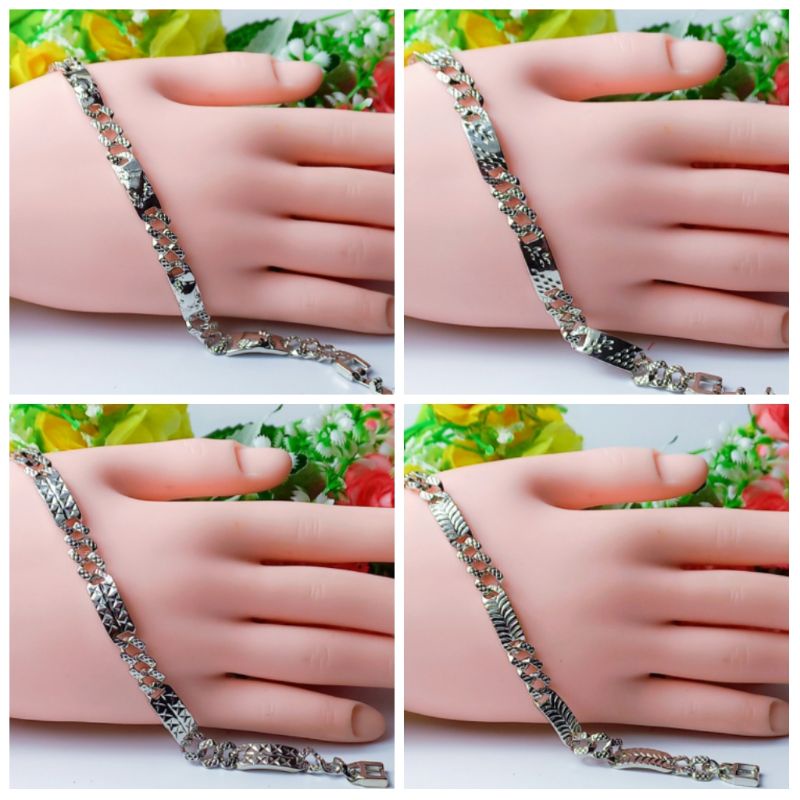 Gelang Rantai Corak Daun Silver Wanita