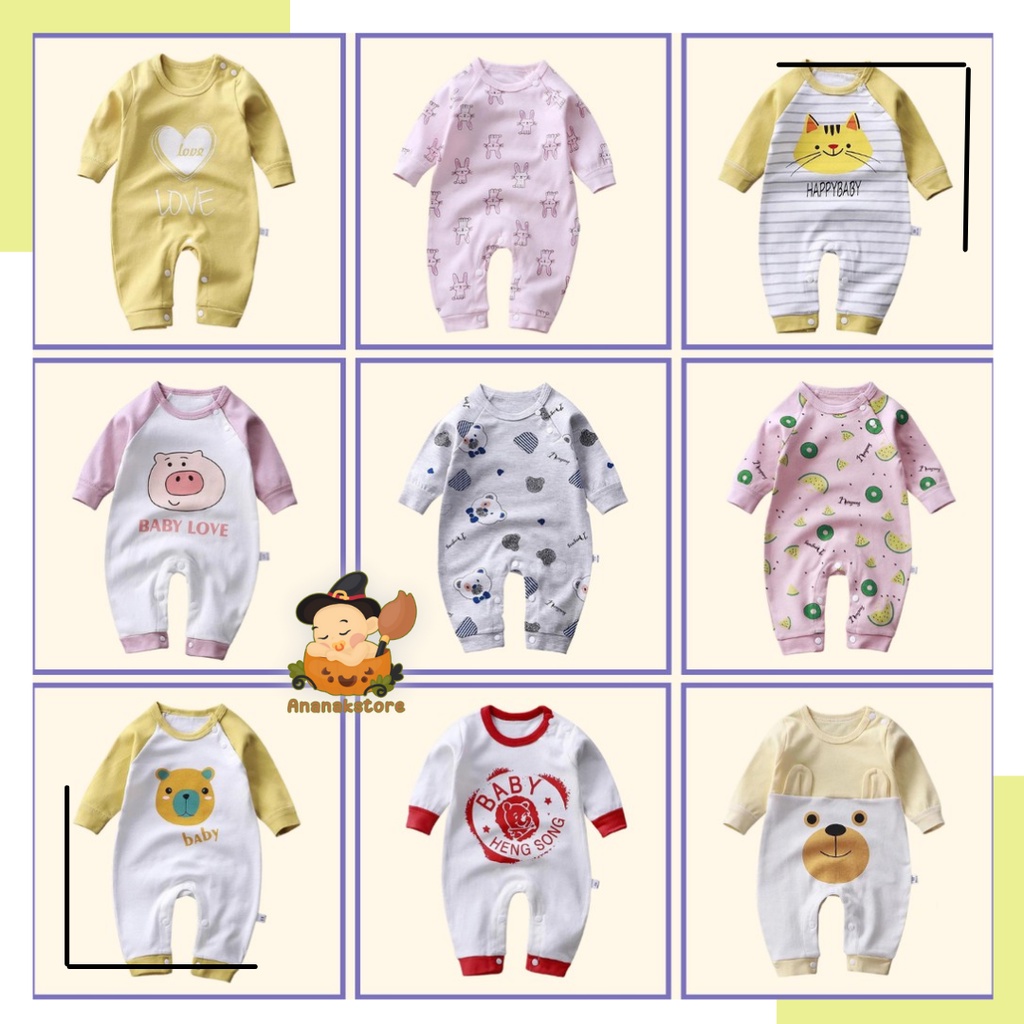 Jumsuit bayi perempuan newborn jumper bayi laki laki 0 3 6 9 12 bulan baju bayi lengan panjang lucu ada kancing bahu