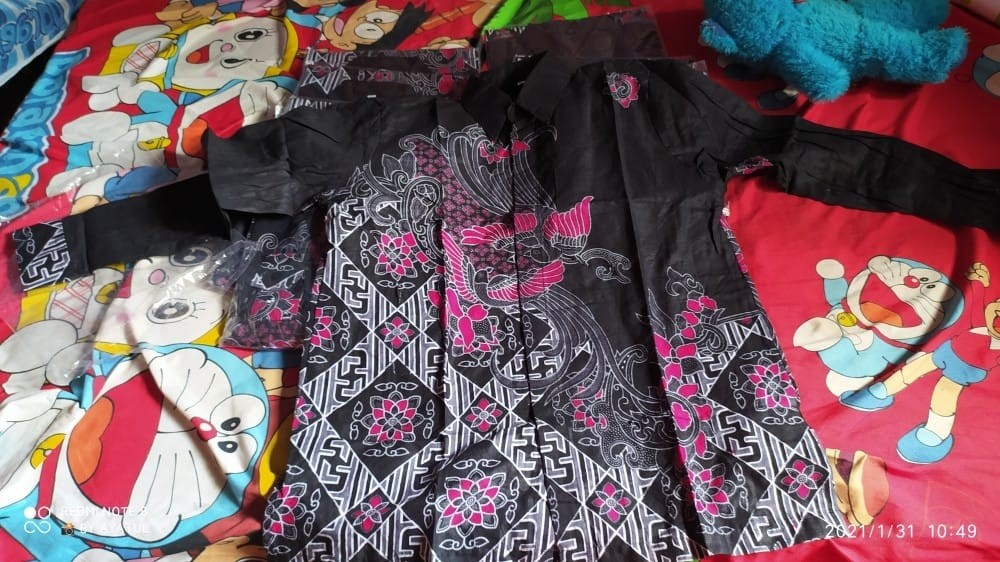 Batik Couple Keluarga Sania Ruffle Ori Ndoro Jowi Dnt Motif Kenari Hitam Terlaris-batik