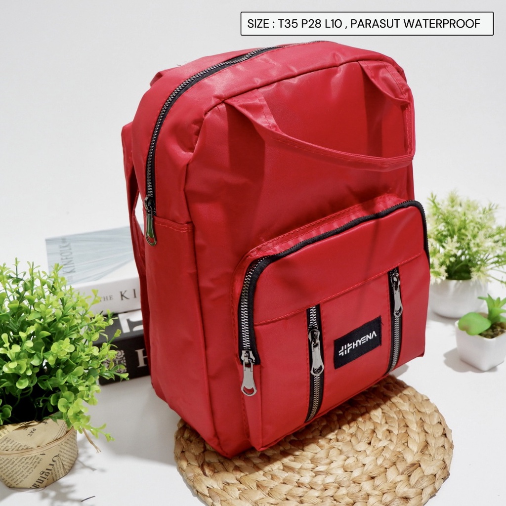 Tas Wanita Punggung Ransel mini polos bahan parasut waterproof anti air bisa selempang ransel dan tenteng 3 in 1