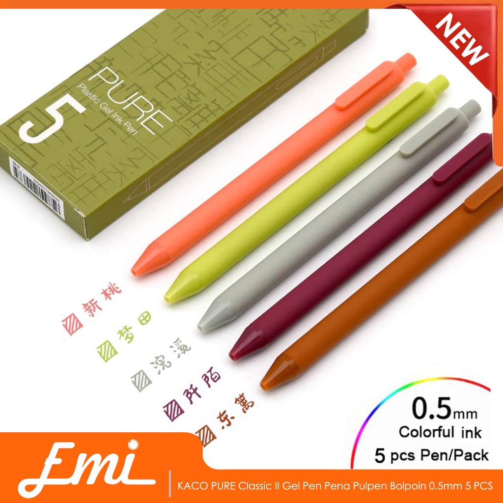 KACO PURE Gel Pen Pena Pulpen Bolpoin 0.5mm 5 PCS (Colorful Ink)