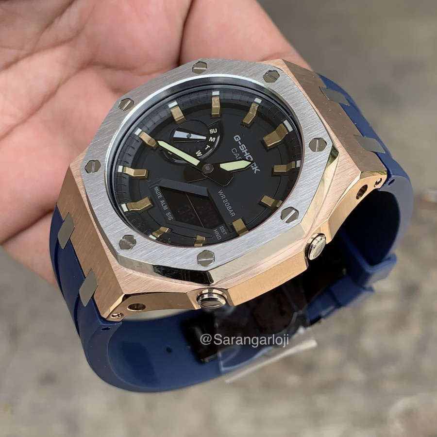 Gshock Ga2100 Original Custom Rosegold Rubber Blue