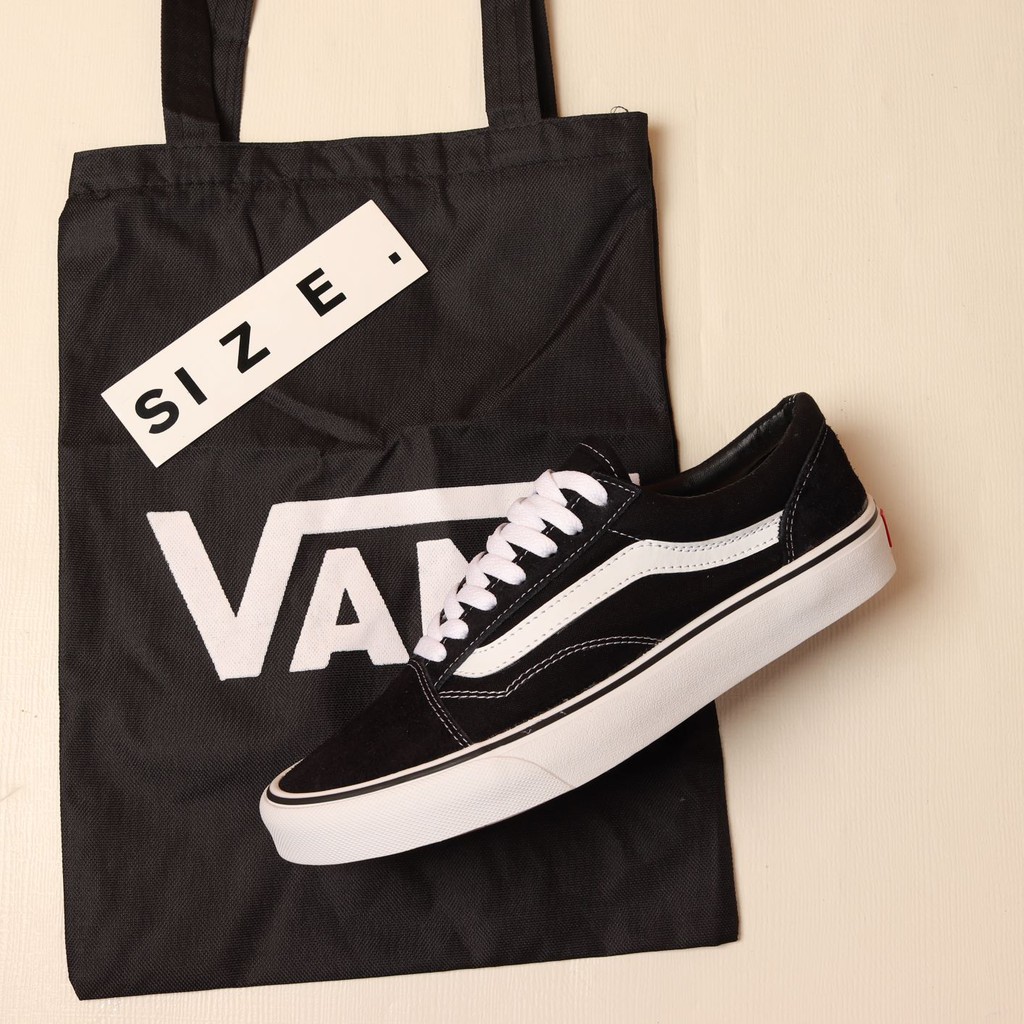 Paket 100% Import Vans Old Skool BlacK White + Tote Bag Vans