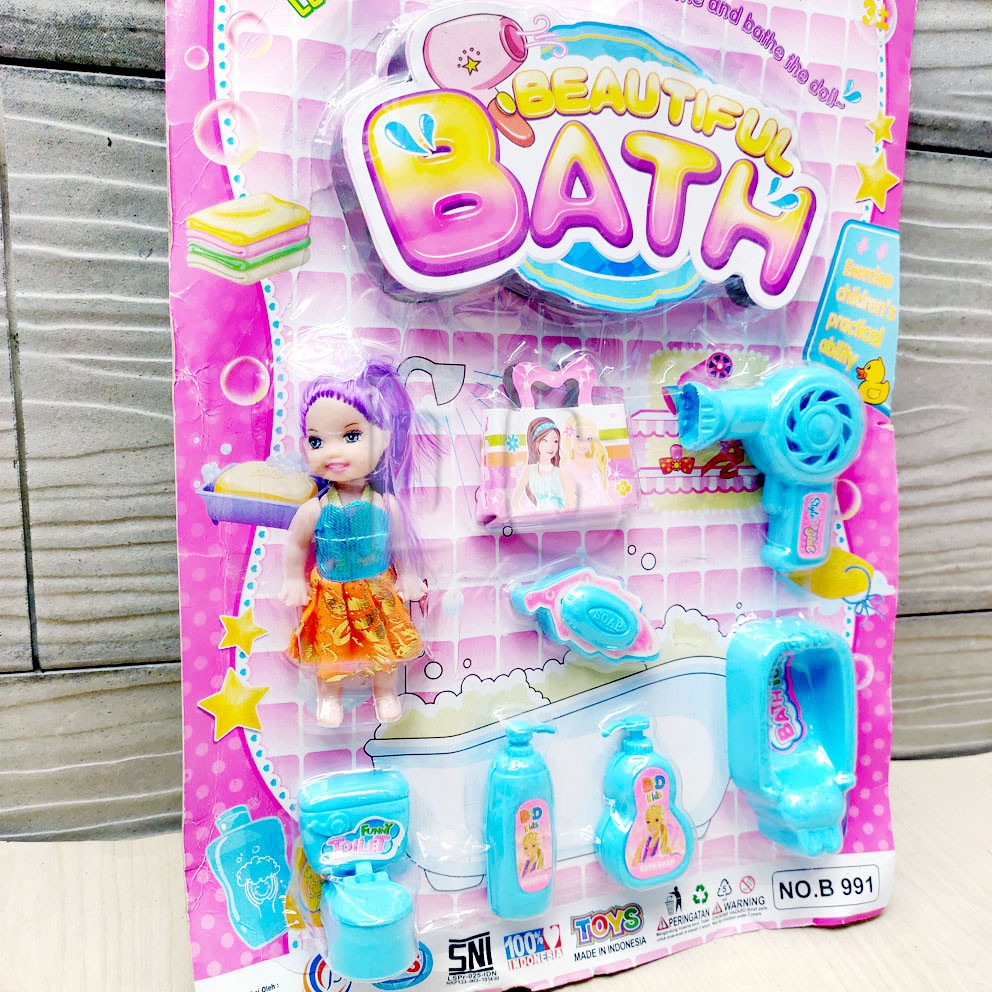 Beautiful Bath Mainan Mandi Boneka Anak Putri Berbie Hair Dryer Closet Sabun Sampo