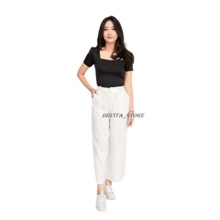 Celana Kulot Wanita Highwaist Kekinian Ala Korea Basic HW Pinggang Karet Celana Culotte Panjang Premium