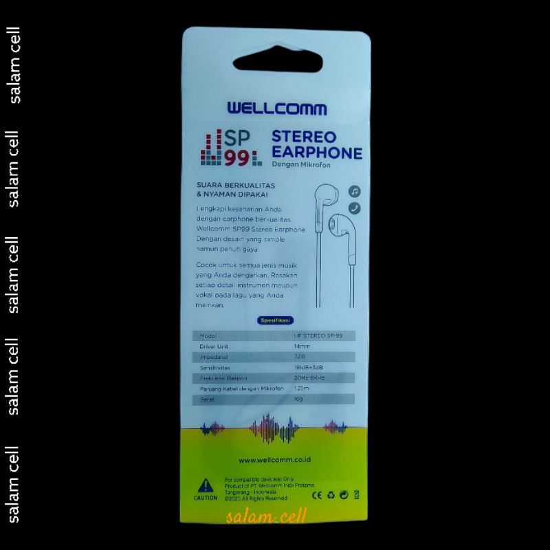 Headset HP Wellcomm Sp99 Earphone Headphone Cocok untuk Semua type hp