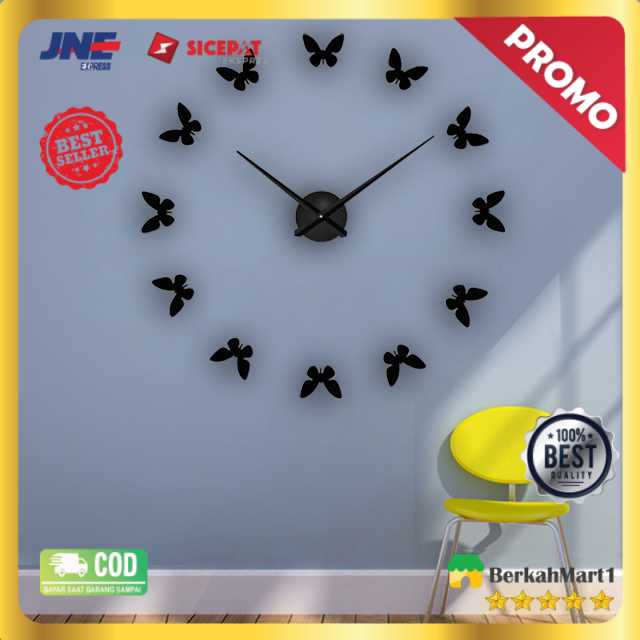 Jam Dinding Besar DIY Giant Wall Clock 120cm Model Butterfly - DIY-205