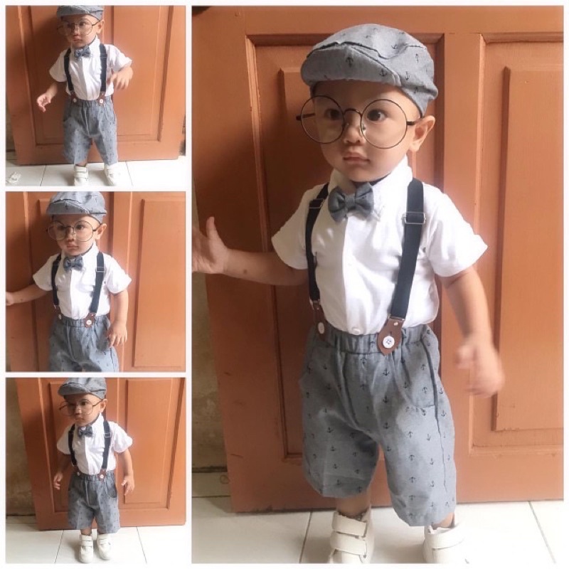 setelan jumper anak laki laki anchor dan burberi autumn suspender 0 6 12 bulan romper jumper set baju bayi laki-laki baru lahir romper newborn baju kodok laki laki