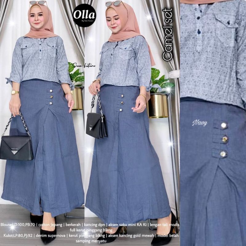 Camel Set By OLLA • Setelan Wanita • Setelan Atasan Blouse Tunik Kulot Celana Panjang Wanita Muslim 