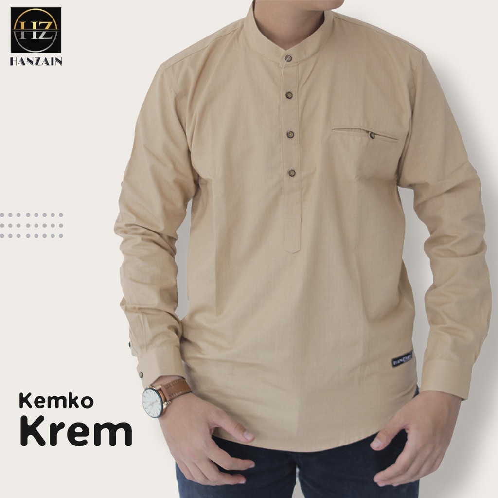 KEMKO KEMEJA KOKO PRIA LENGAN PANJANG - COKELAT KREM - HANZAIN OFFICIAL