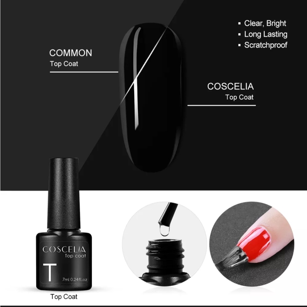 COSCELIA Base Coat, Top Coat Nail Gel UV LED / Kutek/ Cat Kuku