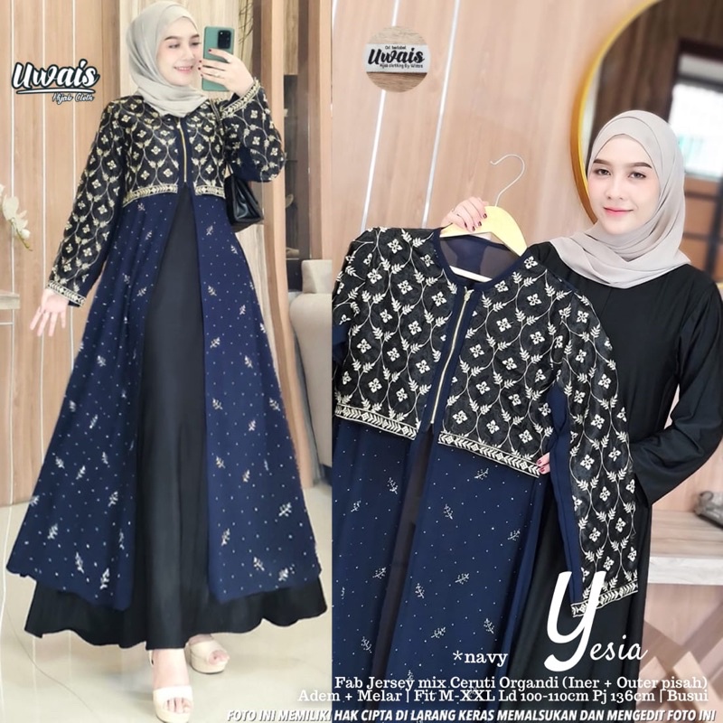 Baju Setelan Gamis Bahan Jersey Mix Cerutty / Yesia Maxy Set By Uwais Hijab