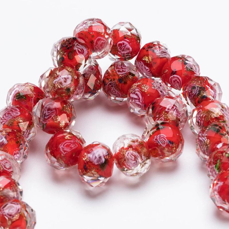 Manik Kristal Ceko Murano Lampwork Glasbeadsrose Crystal Ceko Bunga Bahan Gelang