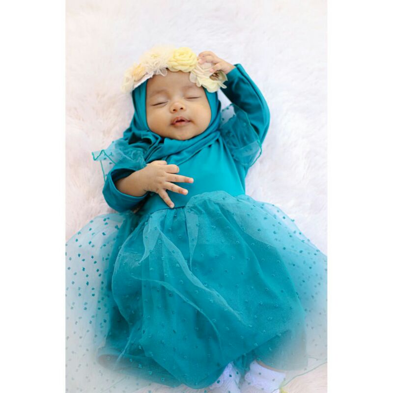 Gamis Bayi Newborn Brukat Tile - Gamis Anak Perempuan - Gamis Pesta Bayi - Gamis Aqiqoh - Gamis Leba