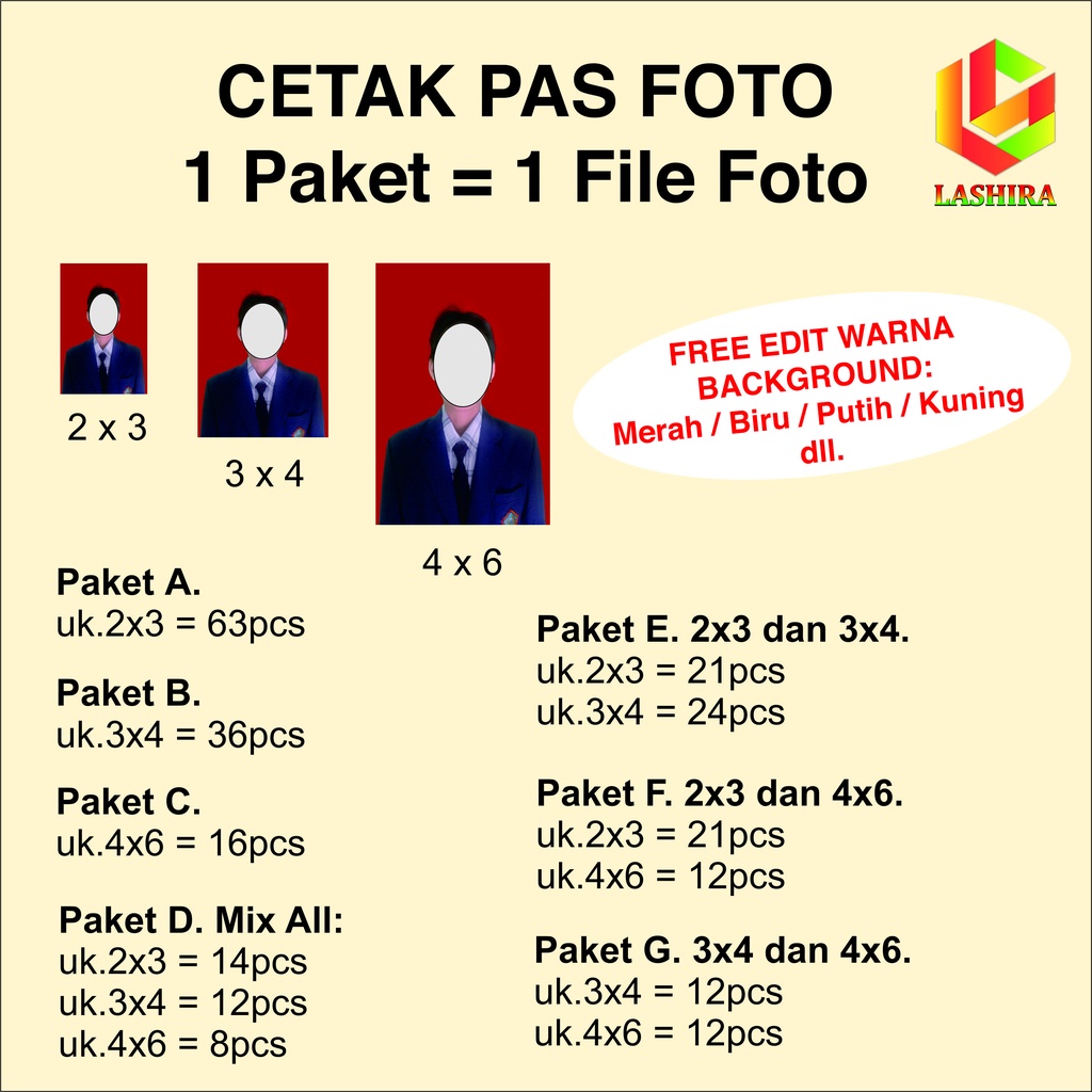 Jual Paket Cetak Pas Foto 2x3 3x4 4x6 2 X 3 X 4 X 6 Print Cuci Photo 0712