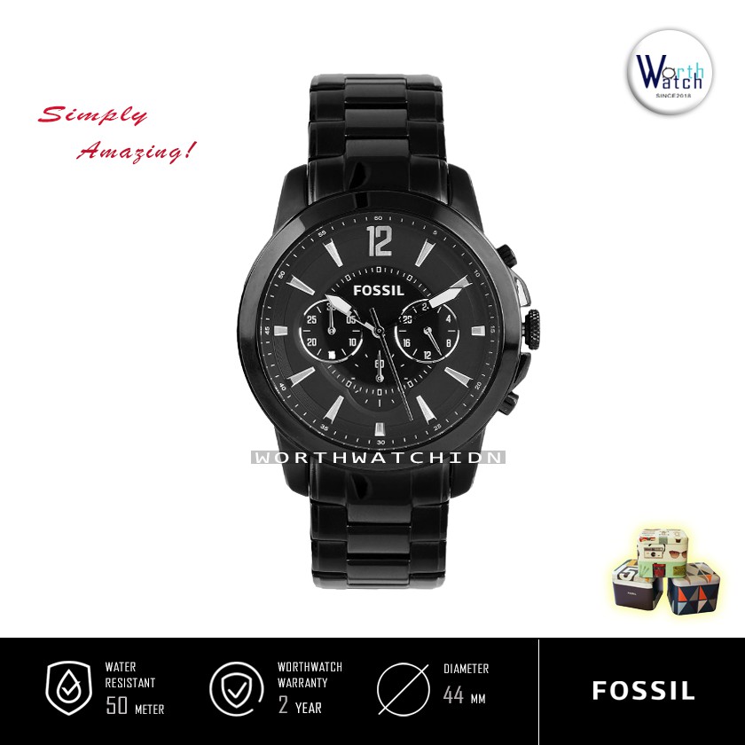 Jam Tangan Pria Fossil FS4723 Grant Chronograph Stainless Steel Black