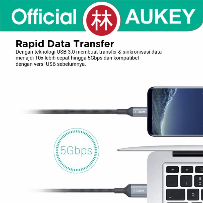 Aukey CB-CD40 Impulse Braided Series Data Cable Type-C 2m