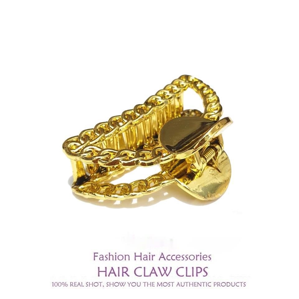 Jepit Rambut Wanita Dewasa Korea Import 9cm JUMBO Warna Emas Motif Rantai Jedai Rantai Bahan Acrylic Hair Claw Clips