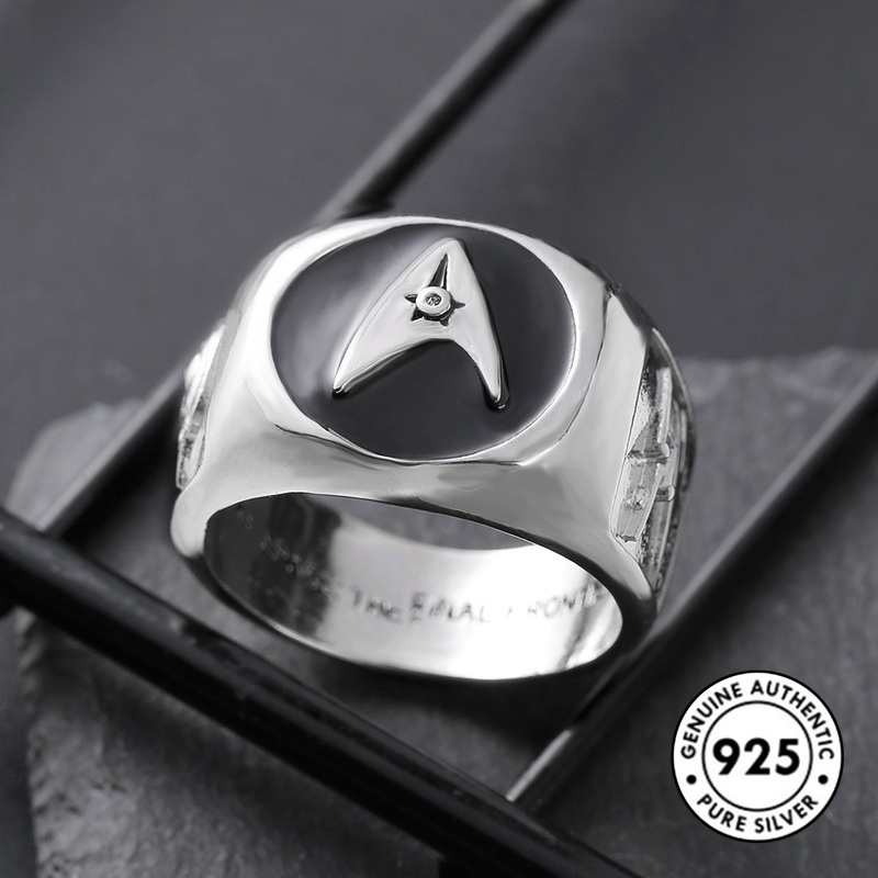 Cincin S925 Silver Minimalis Desain Star Trek Untuk Pria