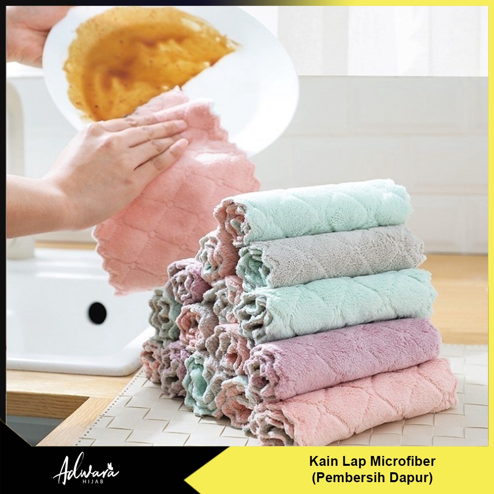 Kain Lap Dapur Microfiber Anti Minyak / Lap Pembersih Piring Gelas Mangkuk Serbaguna