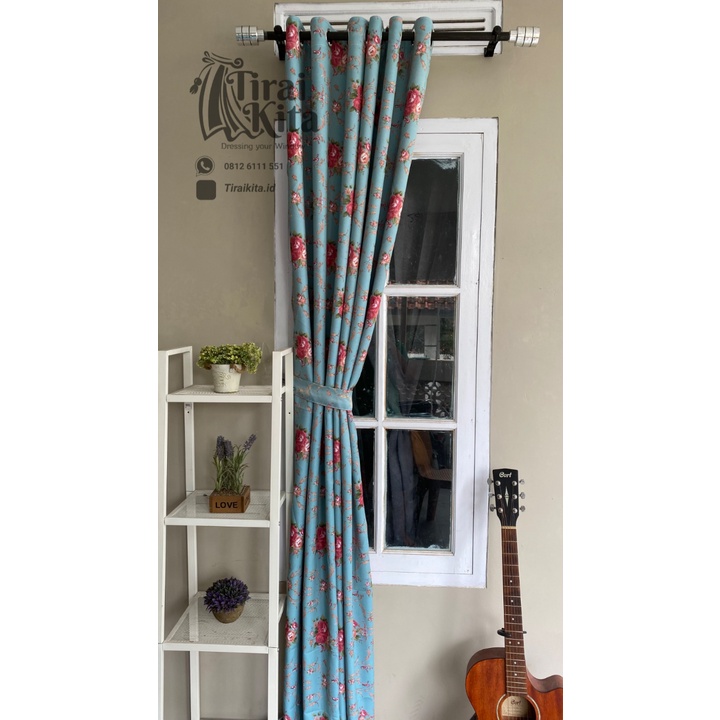 tirai blackout gorden motif shabby biru import 100x270 gorden jendela minimalis panjang pintu kamar 