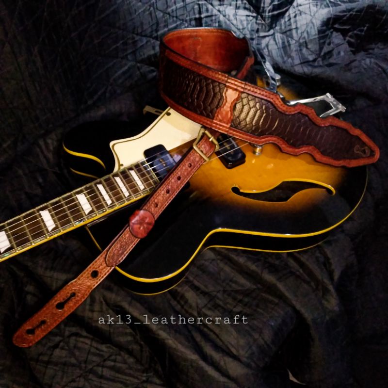 strap gitar kulit asli.strap gitar kulit ukir,strap gitar kulit handmade ak13_leathercraft.