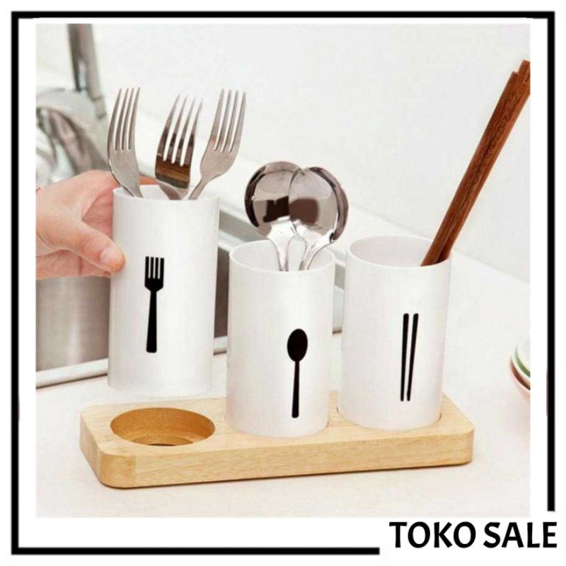 SALE- Rak Sendok/ Tempat Sendok Garpu / Tempat Sendok Estetik Minimalis Alas Kayu