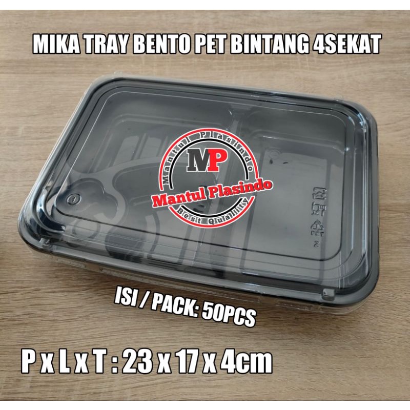 Isi 50pcs Mika Bento PET 4Sekat / Box Bento /  Mika Bento Love 4 Sekat