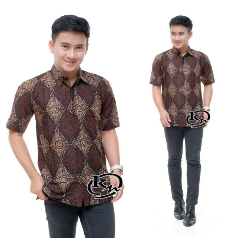Risna Batik HRB026 Kenongo Hem Kemeja Batik Pria Lengan Pendek Katun Primis Premium Halus M L XL XXL-Wajik