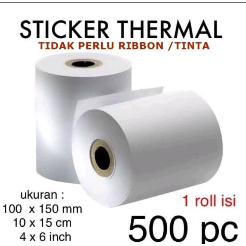 Kertas Thermal 100 x 150 mm 500 pcs Stiker Label Barcode A6 - Roll