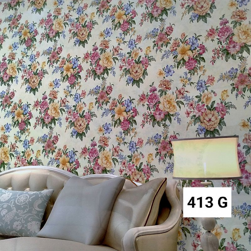 Wallpaper Dinding Murah Bunga Warna-Warni Pink Shabby Cantik Elegant