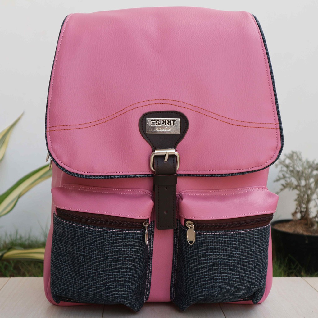 Tas Punggung Gendong Terbaru Kualitas Bagus Ransel Saku Pink Casual