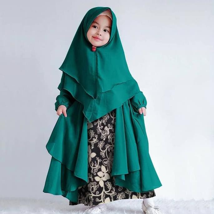 Gamis Anak Kid Madonia Batik Dm Bahan Baloteli Kombi Batik Prada - Merah Muda